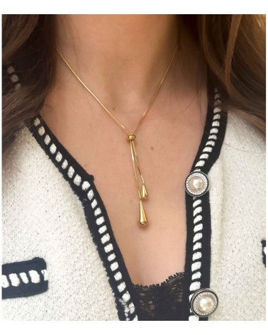 Collier - long - plongeant - gouttes - pendentif - réglable - paloma bijoux - acier inoxydable