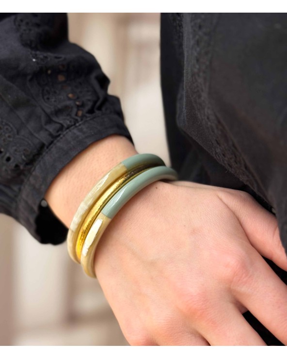 bracelet corne véritable - vert sauge - été - unique - coloré