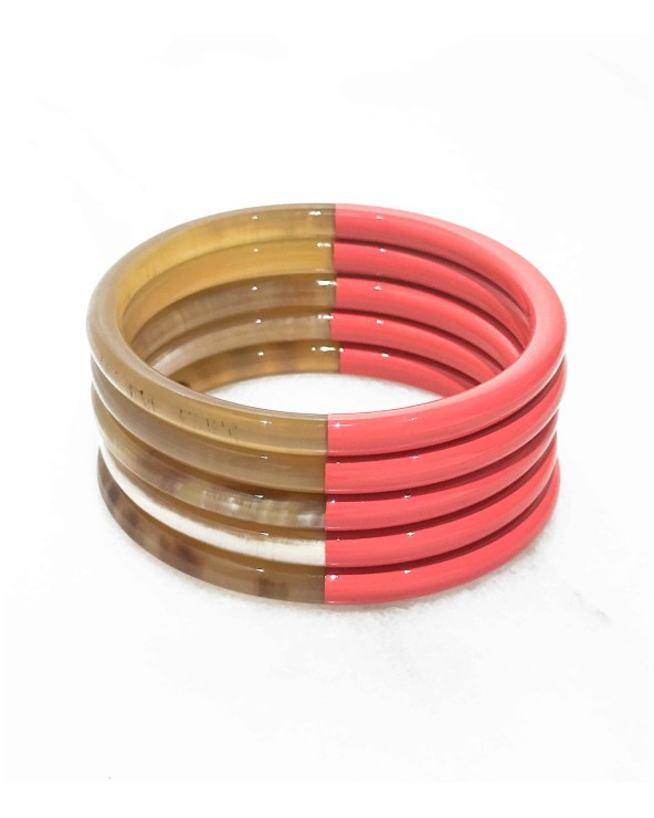 bracelet corne véritable - rouge - rose - corail - été - unique - coloré