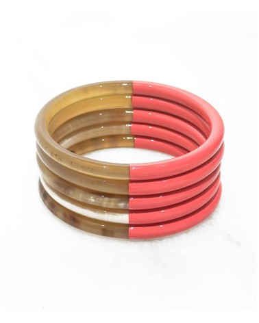 bracelet corne véritable - rouge - rose - corail - été - unique - coloré