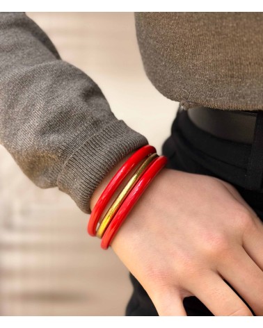 bracelet corne véritable - rouge - pétant - tendance - été - unique - coloré