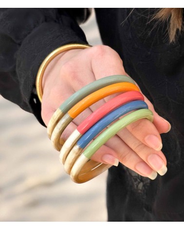 bracelet corne véritable - vert - été - unique - coloré