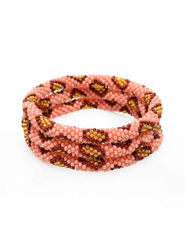 Bracelet népalais - corail - coloré  - bordeaux - doré - perles - tissé à la main - été - doré - losanges