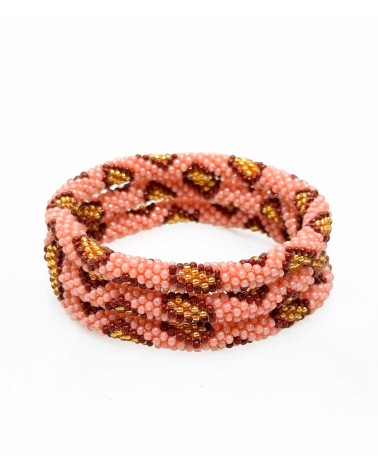 Bracelet népalais - corail - coloré  - bordeaux - doré - perles - tissé à la main - été - doré - losanges
