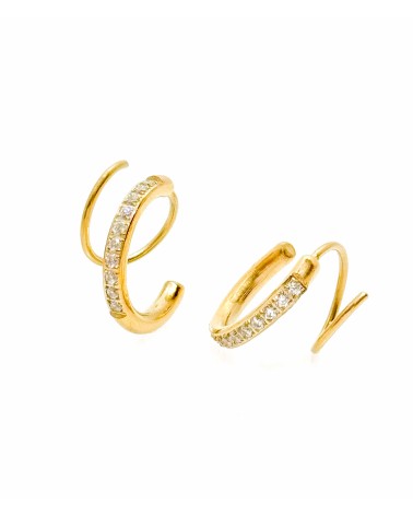 Boucles d'oreilles - double créole - doré - strass - deux trous - créole - acier inoxydable  - paloma bijoux