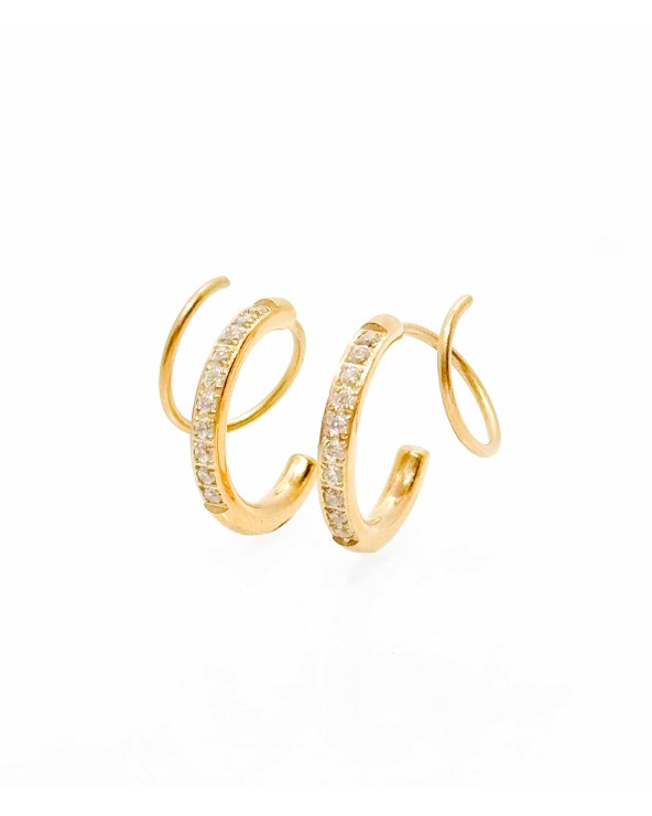 Boucles d'oreilles - double créole - doré - strass - deux trous - créole - acier inoxydable  - paloma bijoux