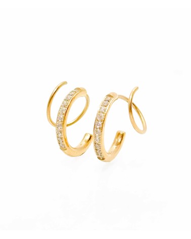 Boucles d'oreilles - double créole - doré - strass - deux trous - créole - acier inoxydable  - paloma bijoux