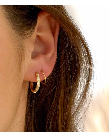 Boucles d'oreilles - double créole - doré - strass - deux trous - créole - acier inoxydable  - paloma bijoux