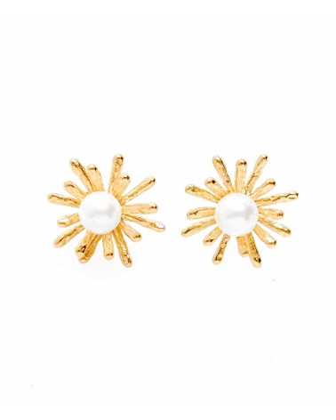 Boucles d'oreilles - fleurs - doré - perle - marguerite - pétale - acier inoxydable  - paloma bijoux