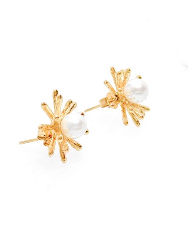 Boucles d'oreilles - fleurs - doré - perle - marguerite - pétale - acier inoxydable  - paloma bijoux