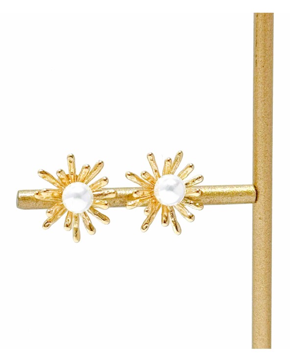 Boucles d'oreilles - fleurs - doré - perle - marguerite - pétale - acier inoxydable  - paloma bijoux