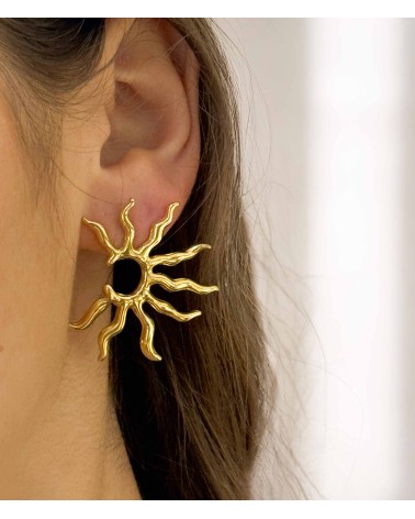Boucles d'oreilles - demi soleil - sun - rayon - acier inoxydable - été - rouille pas - plage - paloma bijoux