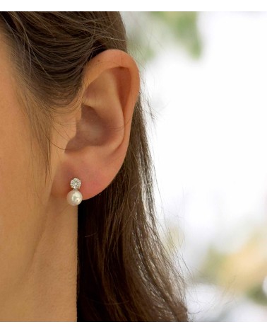 Boucles d'oreilles - argenté - strass - perle - puce - acier inoxydable  - paloma bijoux
