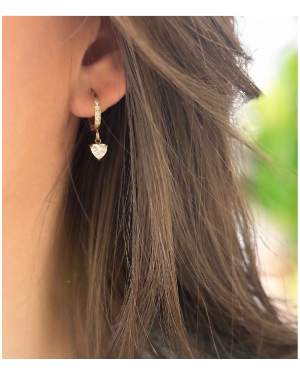 Boucles d'oreilles - créole - petite - pendante - doré - strass - perle - coeur - acier inoxydable  - paloma bijoux