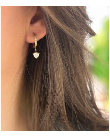 Boucles d'oreilles - créole - petite - pendante - doré - strass - perle - coeur - acier inoxydable  - paloma bijoux