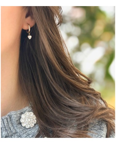 Boucles d'oreilles - créole - petite - pendante - doré - strass - perle - coeur - acier inoxydable  - paloma bijoux