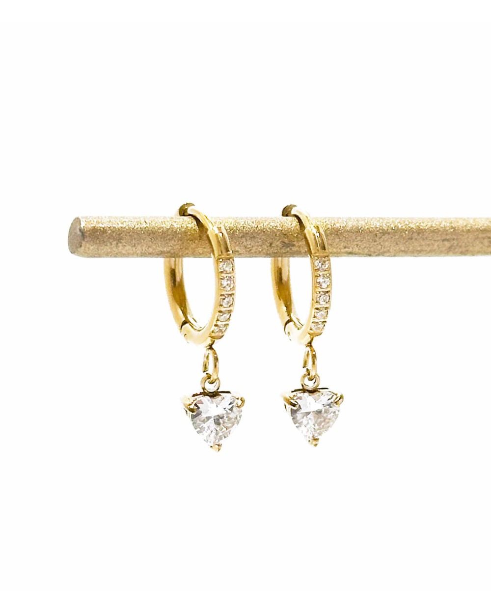 Boucles d'oreilles - créole - petite - pendante - doré - strass - perle - coeur - acier inoxydable  - paloma bijoux