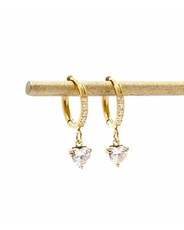 Boucles d'oreilles - créole - petite - pendante - doré - strass - perle - coeur - acier inoxydable  - paloma bijoux