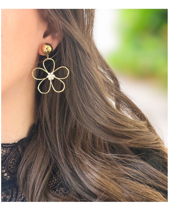 Boucles d'oreilles - fleur - grosses - imposantes - Flora - acier inoxydable  - paloma bijoux