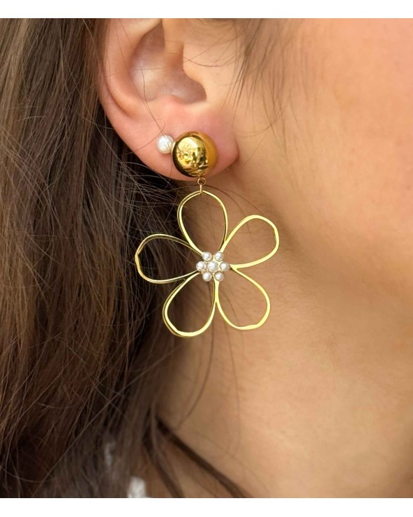 Boucles d'oreilles - fleur - grosses - imposantes - Flora - acier inoxydable  - paloma bijoux