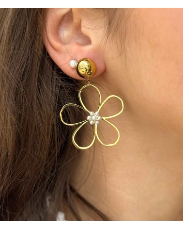 Boucles d'oreilles - fleur - grosses - imposantes - Flora - acier inoxydable  - paloma bijoux