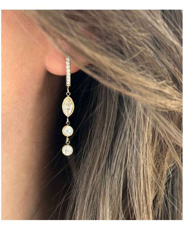 Boucles d'oreilles - pendantes - créoles à strass - doré - gouttes - acier inoxydable  - paloma bijoux