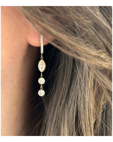 Boucles d'oreilles - pendantes - créoles à strass - doré - gouttes - acier inoxydable  - paloma bijoux