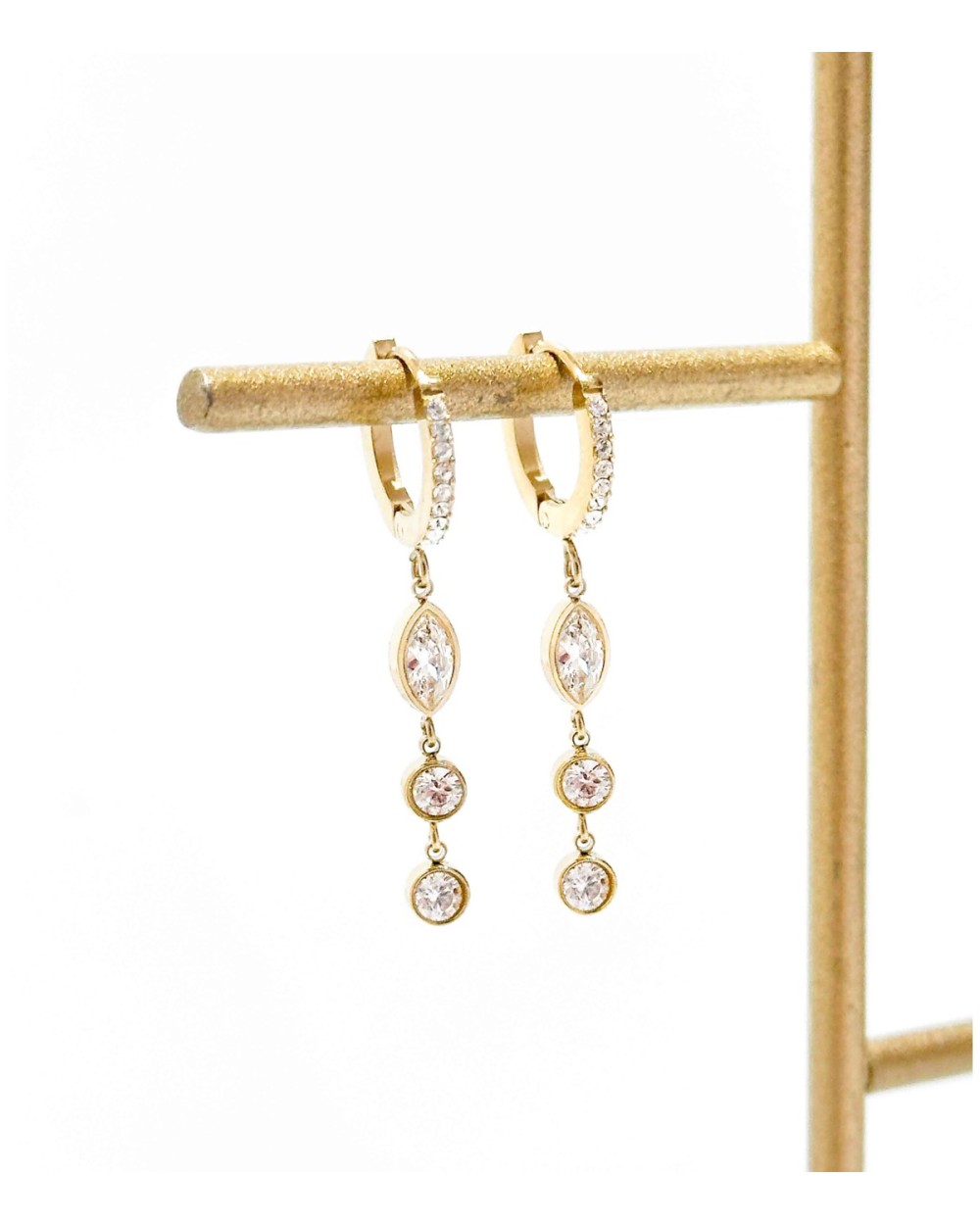 Boucles d'oreilles - pendantes - créoles à strass - doré - gouttes - acier inoxydable  - paloma bijoux