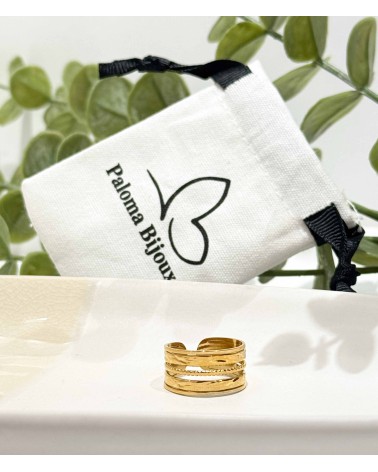 Bague - acier inoxydable - multirangs - doré - martelée - large - paloma bijoux