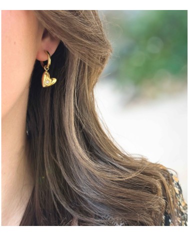 Boucles d'oreilles - pendantes - coeur - strass - doré - acier inoxydable  - paloma bijoux