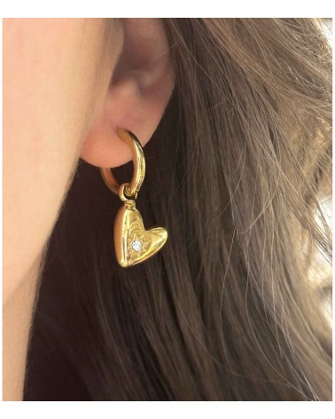 Boucles d'oreilles - pendantes - coeur - strass - doré - acier inoxydable  - paloma bijoux