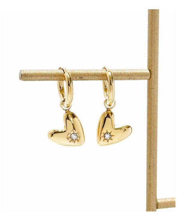 Boucles d'oreilles - pendantes - coeur - strass - doré - acier inoxydable  - paloma bijoux