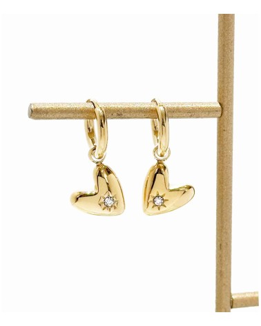 Boucles d'oreilles - pendantes - coeur - strass - doré - acier inoxydable  - paloma bijoux