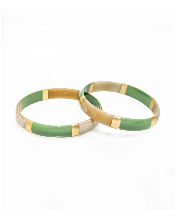 bracelet corne véritable - vert - large - doré - manchette - tendance - été - unique - coloré