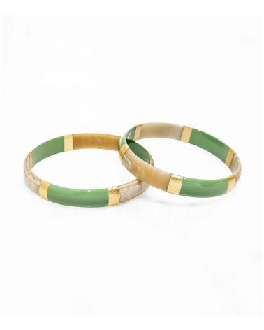bracelet corne véritable - vert - large - doré - manchette - tendance - été - unique - coloré