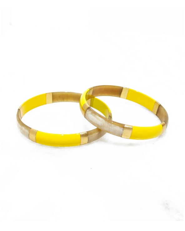 bracelet corne véritable - jaune - soleil - large - doré - manchette - tendance - été - unique - coloré
