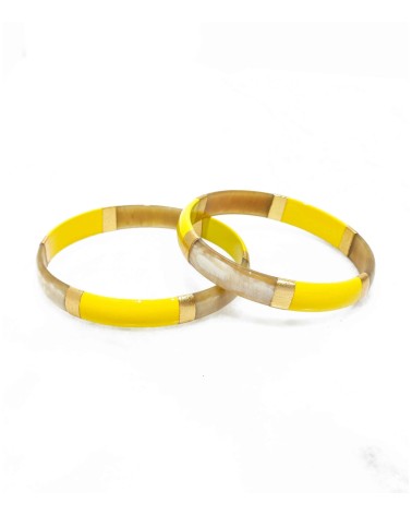 bracelet corne véritable - jaune - soleil - large - doré - manchette - tendance - été - unique - coloré