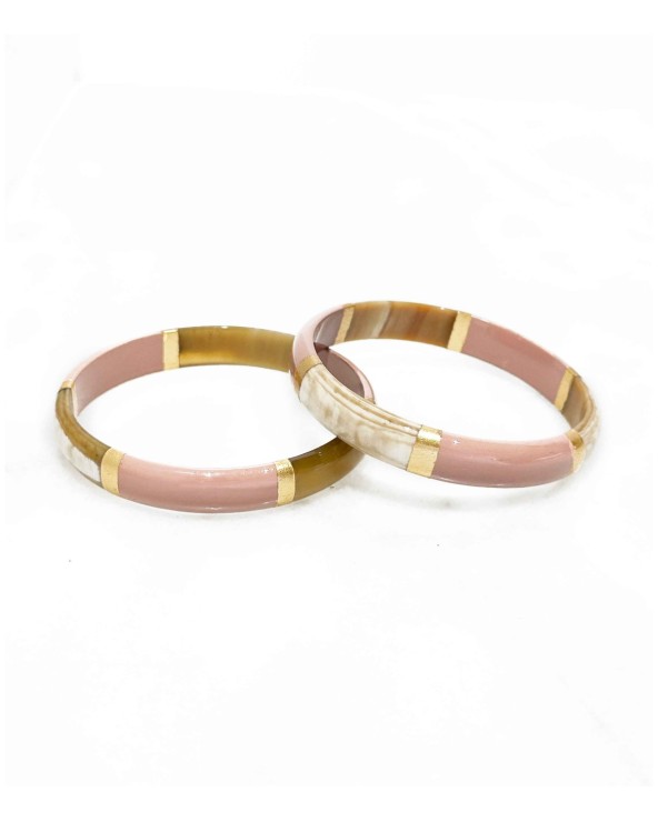 bracelet corne véritable - taupe - beige - large - doré - manchette - tendance - été - unique - coloré