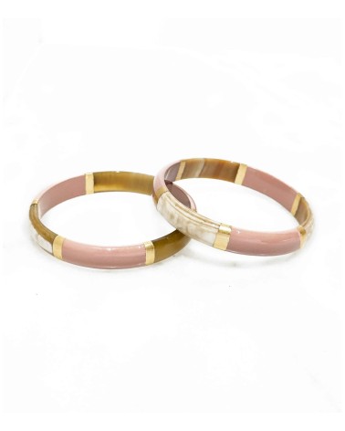 bracelet corne véritable - taupe - beige - large - doré - manchette - tendance - été - unique - coloré