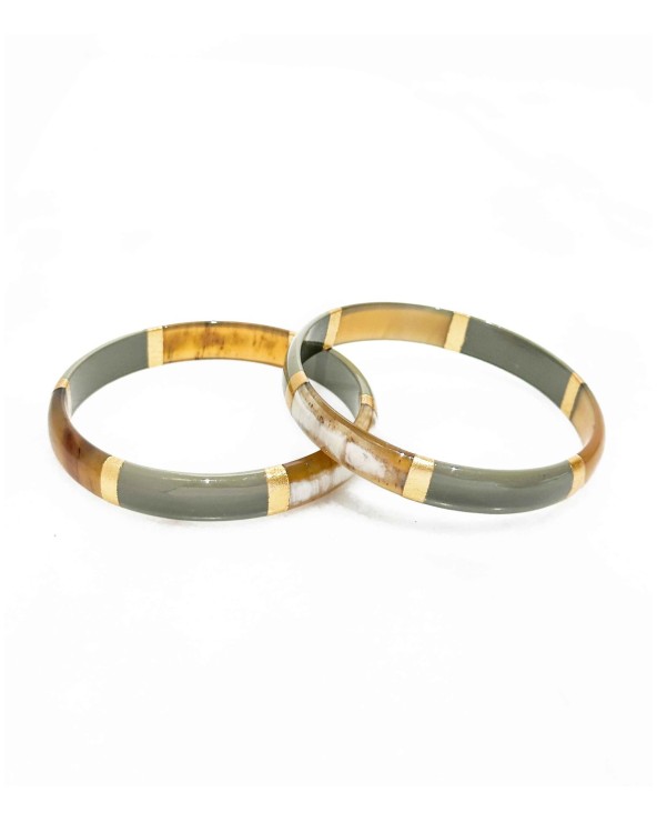bracelet corne véritable - kaki - vert - large - doré - manchette - tendance - été - unique - coloré