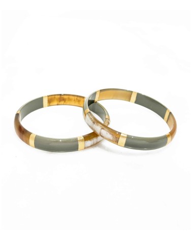 bracelet corne véritable - kaki - vert - large - doré - manchette - tendance - été - unique - coloré