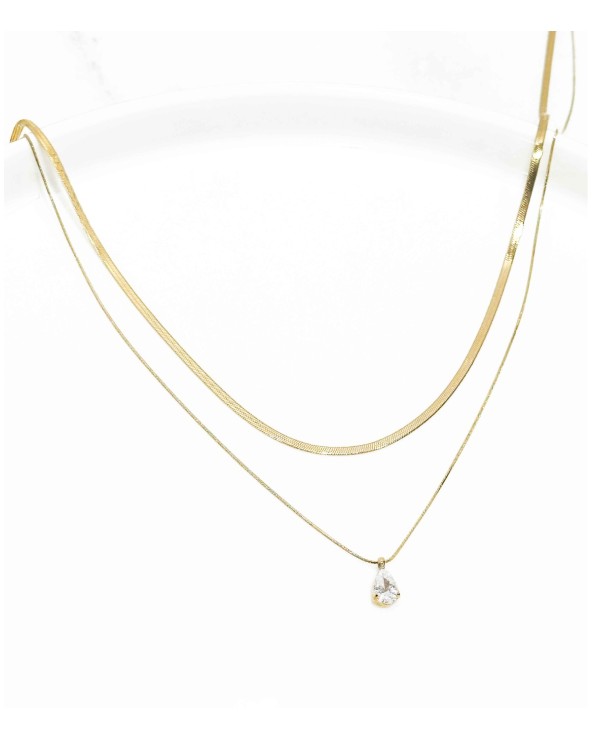 Collier - long - plongeant - double rang - pendentif - réglable - diamant - paloma bijoux - acier inoxydable