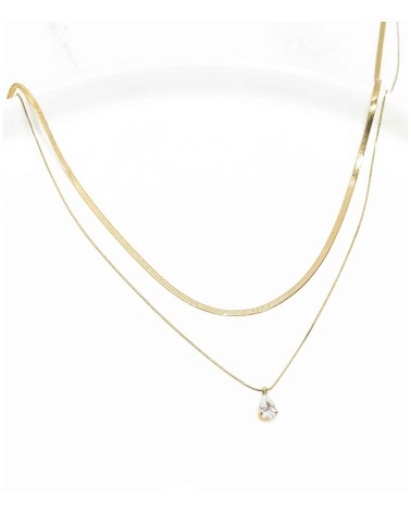 Collier - long - plongeant - double rang - pendentif - réglable - diamant - paloma bijoux - acier inoxydable