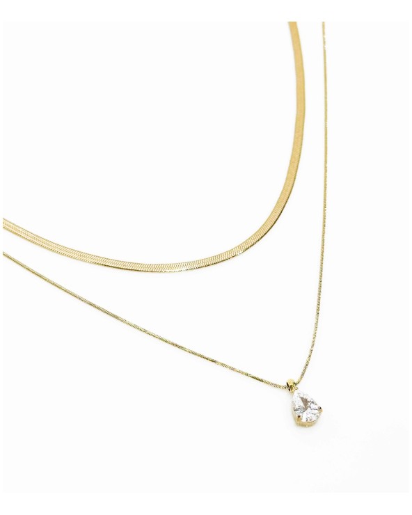 Collier - long - plongeant - double rang - pendentif - réglable - diamant - paloma bijoux - acier inoxydable