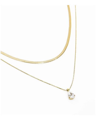 Collier - long - plongeant - double rang - pendentif - réglable - diamant - paloma bijoux - acier inoxydable