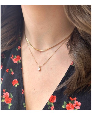 Collier - long - plongeant - double rang - pendentif - réglable - diamant - paloma bijoux - acier inoxydable