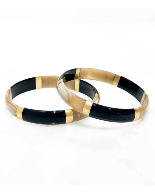bracelet corne véritable - noir - foncé - large - doré - manchette - tendance - été - unique - coloré