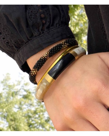 bracelet corne véritable - noir - foncé - large - doré - manchette - tendance - été - unique - coloré