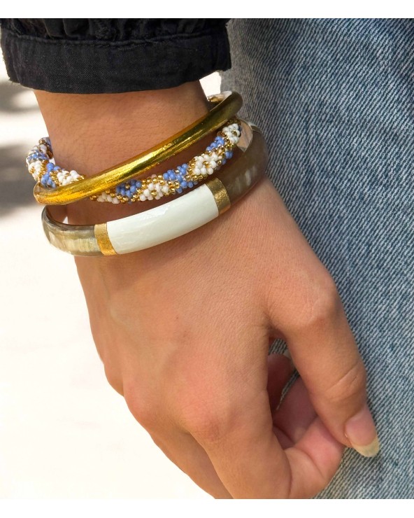 bracelet corne véritable - Ivoire - blanc - large - doré - manchette - tendance - été - unique - coloré
