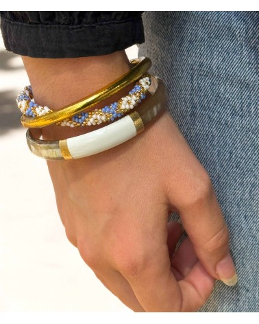 bracelet corne véritable - Ivoire - blanc - large - doré - manchette - tendance - été - unique - coloré